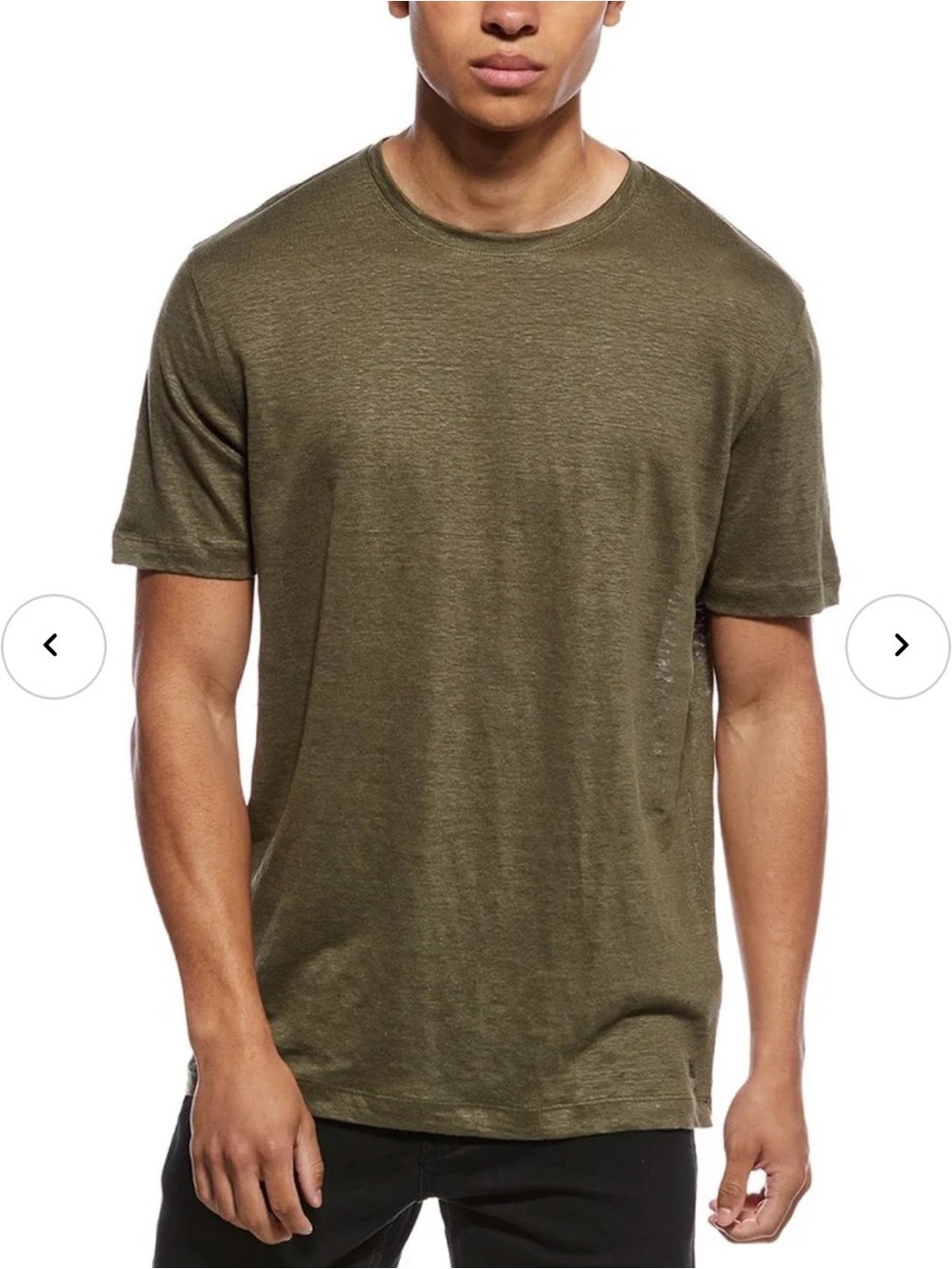 Boss Olive Green Crew Neck Short Sleeve Tee Silk Linen Large